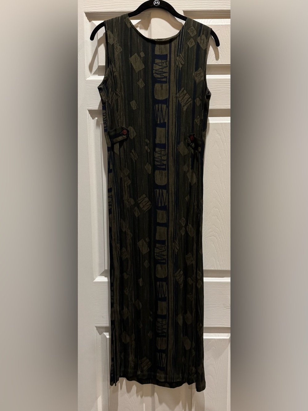 Sag Harbor Sleeveless Olive Green Patterned Maxi Dress 2 Side Slits Size Small